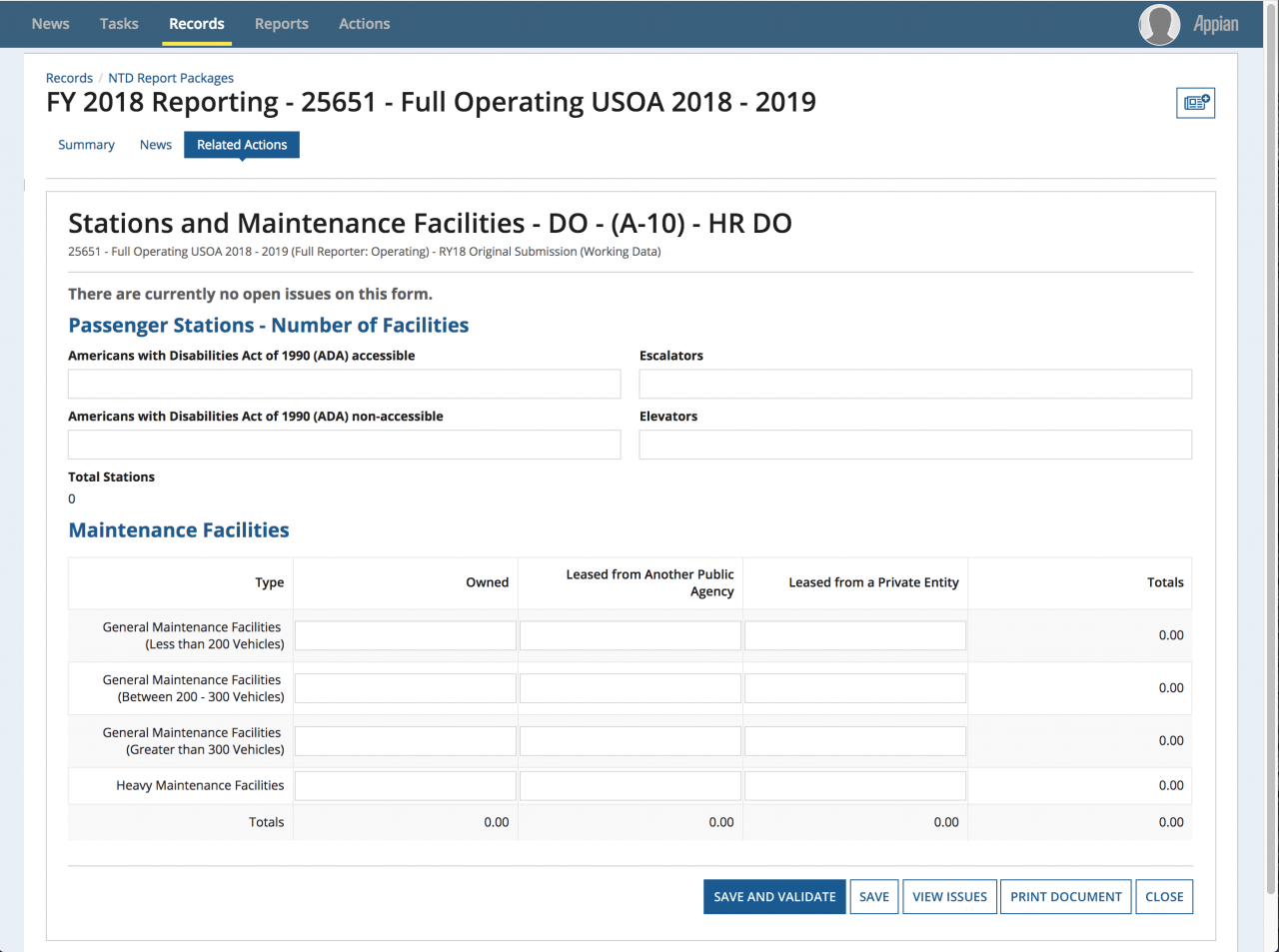 NTD Reporting System Forms FTA