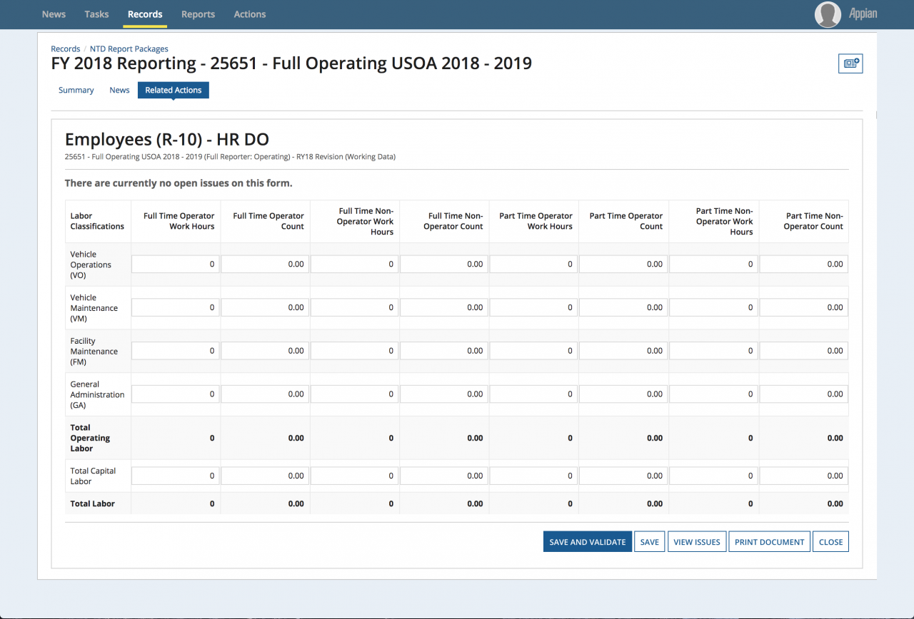 NTD Reporting System Forms FTA