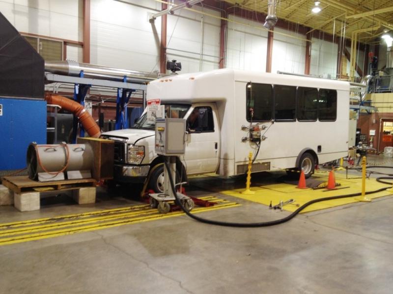 A midsize bus during testing at the Bus Testing Center.