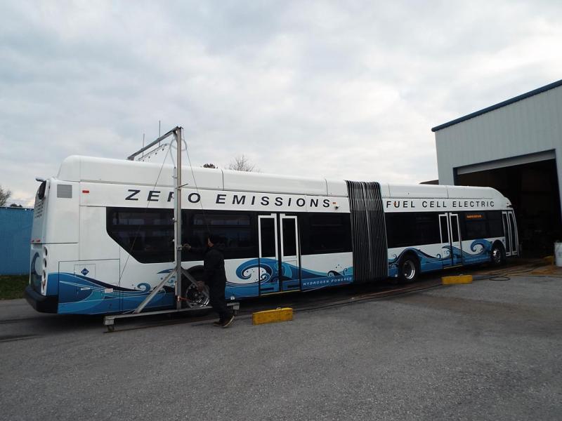 A test hydrogen fuel cell bus at the Bus Testing Center