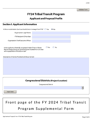 Front page of the FY 2024 Tribal Transit Program Supplemental Form