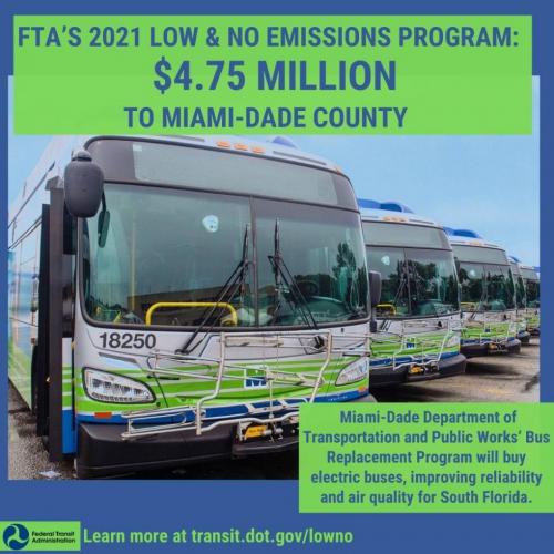 Miami-Dade Department of Transportation and Public Works will buy electric buses, improving reliability and air quality for South Florida.