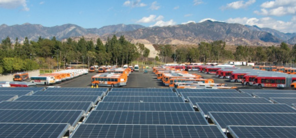 solar panels and parked metro buses