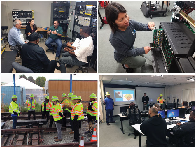 Collage of four images of transit personnel engaged in training activities.