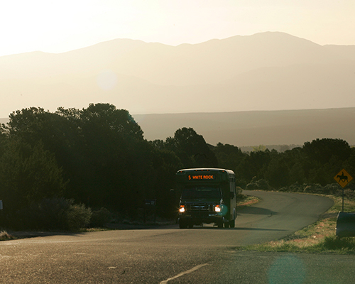 Los Alamos bus in the desert.