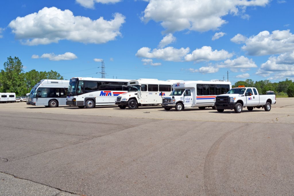 The picture includes the new hydrogen fuel cell, CNG commuter buses, propane truck chassis for peak routes, additional propane para transit vehicles and our newest addition propane service trucks, totaling 42 new pieces of equipment. 