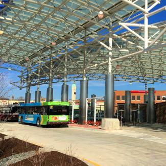 A picture of a bus stop depot
