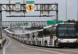 Houston Metro buses during Hurricane Harvey