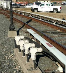 Closeup of rail electrical power system